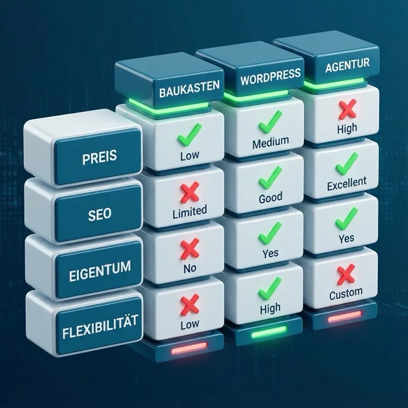 Baukasten vs. Agentur Vergleich - Design, Kosten, SEO und Flexibilität