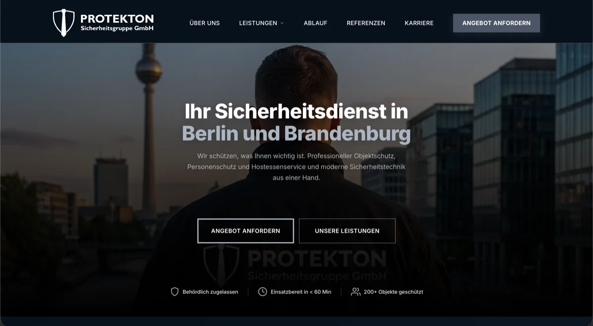 Protekton Website - Corporate Sicherheitsdienst Webdesign
